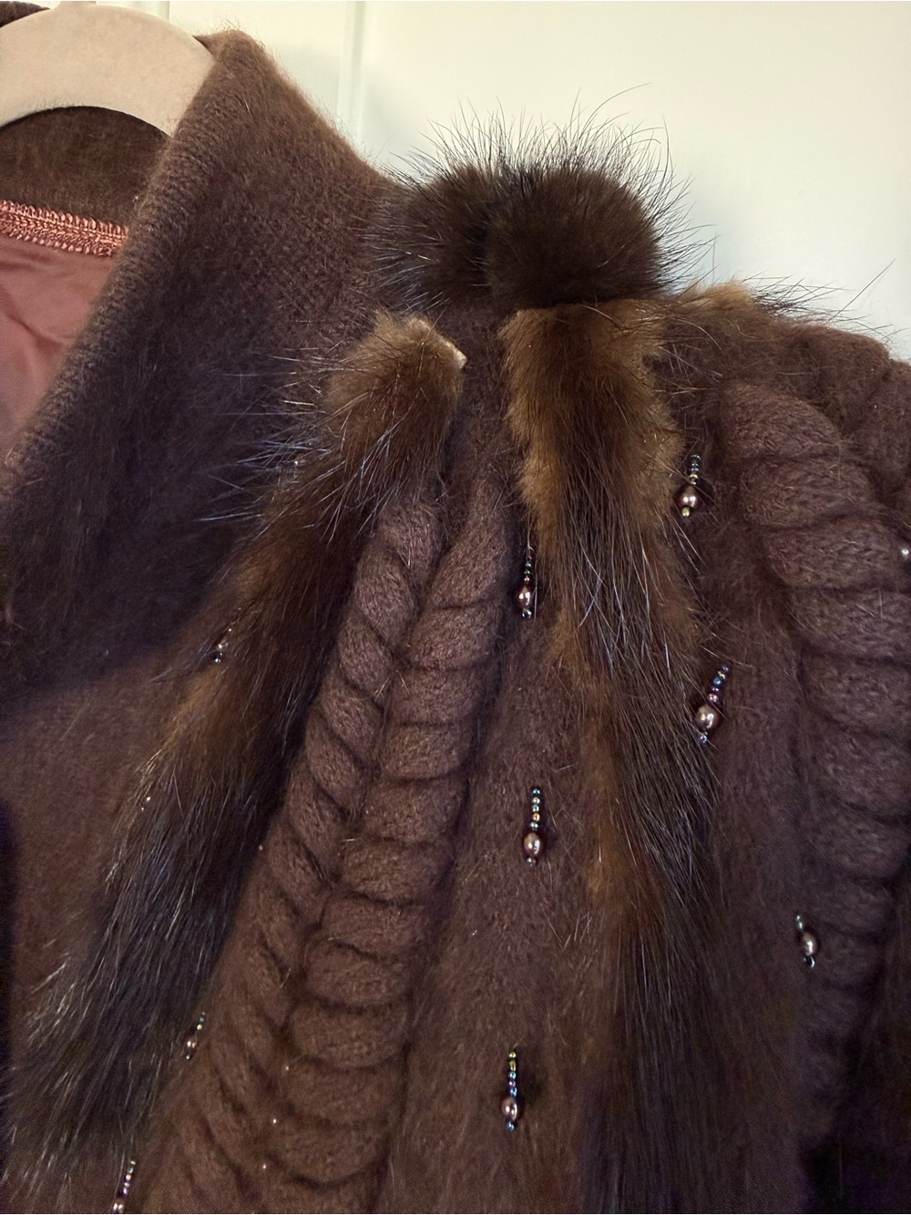 Vintage 80s Real Fur Trim Brown Cardigan Jacket Size L - Picture 3 of 7